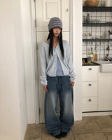 [MADE] Nilon Panel Rivet Wide Denim Pants
