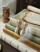 Ethnic Button and Long Pearl Earrings - Gold Color