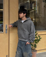 Fleece Henley Neck Pigment Hoodie