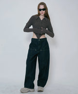 COLOR BLEACH WIDE DENIM PANTS
