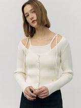 RIBBON SLEEVELESS CARDIGAN SET IVORY