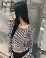 イボンヌストライプスリムフィット長袖Tシャツ