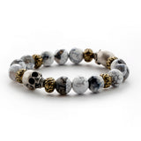 C22SVB-1001 Onyx Natural Stone Bead Bracelet Black Matte Turquoise Striped Agate Skull Men's Bracelet