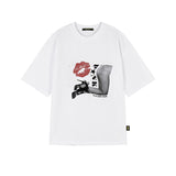 オーバーサイズヒップホップダンススタジオパンクグラフィック半袖Tシャツ_ホワイト