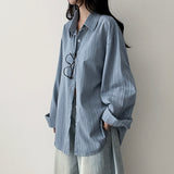 Canmi linen fine ストライプオーバーサイズフィットシャツ