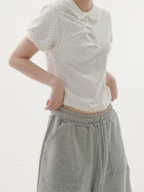 Rick dot collar short-sleeve T-shirt -3C