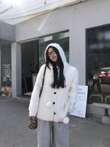 Formal oversized-fit hooded soft knit cardigan