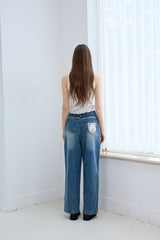 FRINGE DENIM PANTS