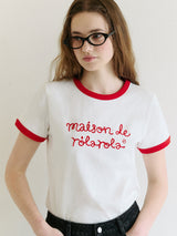 MAISON DE ROLA リンガーTシャツ ホワイト+レッド