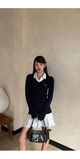Navy Blue Collar Shirt Dress
