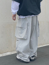 Platinum Grey Nylon Cargo Balloon Pants 2C