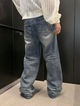 Double back pocket wrinkle denim pants(2color)