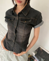 Ladder Slim Fit Pocket Washing Denim Shirt