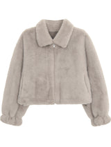 Mink collar short zip-up fur jumper jacket