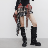 Chena unbalanced checkered cancan skirt