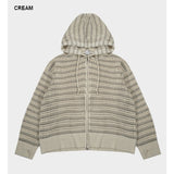 (UNISEX) Mesh Stripe Cropped Zip-up Knit