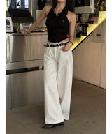 Stitch back strap wide denim pants(2color)
