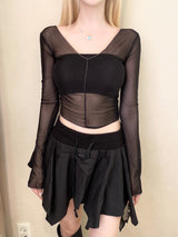 1379. シースルーVネックTシャツ (3color)