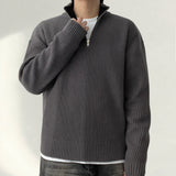 Rach color matching neckline semi-zip-up knit