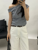 Sebit Check One-Off-Shoulder Blouse