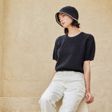 VA Top Button Knit Crochet Bucket Hat / Black
