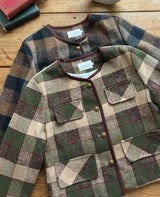 LT Round-Neck Color Matching Check Tweed Jacket