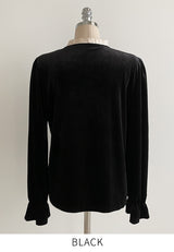 Tiv Frill Color Matching Velvet Blouse