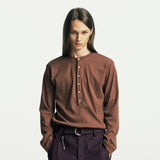 below button-down henry neck long sleeve brown