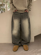  Gray Teen Wash Balloon Denim Pants