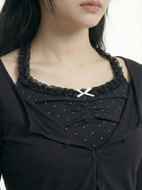 Milky Ribbon Layered Cardigan Set