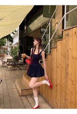 Red Checkered Layered Navy Mini Dress