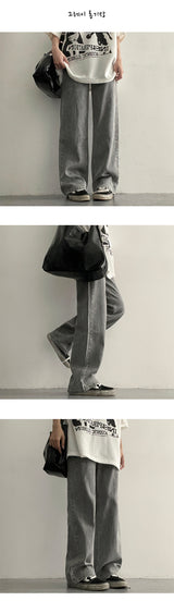 [Basic, Long/S-2XL] Right Back Banding Summer Semi-Wide Denim Pants