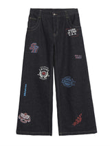 Stamp dark blue straight denim pants