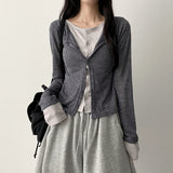 Sharo Layered Slim Fit Button Long Sleeve Cardigan