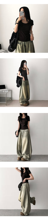 Rmin Side Pintuck Summer Long Pants Denim Wide Pants [Choose short and long]
