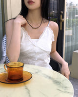 Honing vintage rose lace button sleeveless blouse