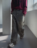 Denti damage brush denim pants