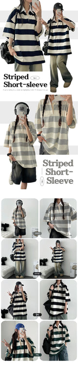 Alka ストライプカラ半袖Tシャツ