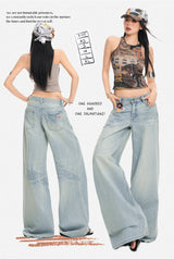 Light Blue Washed Carpenter Low Waist Straight Jeans