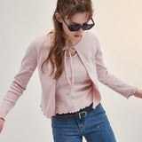 RIBBON PUNCHING CARDIGAN_PINK