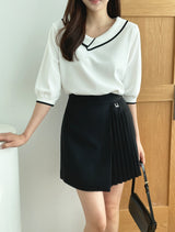 Roven Color Matching Collar Half-Length Knit