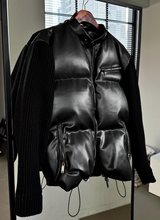 Deep Black Knit Leather Padding