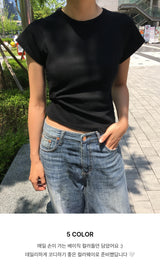 レミジェル コットンステッチ ラウンドネック ロールヘム スリムフィット ショートスリーブTシャツ 5カラー