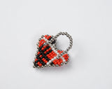 BEADED TARTAN CHECK HEART RING (RED)