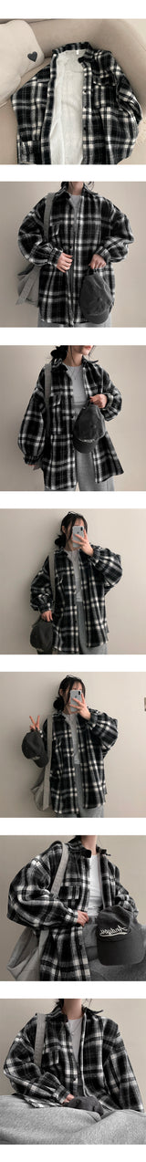 Furden Wool Lining Pocket Oversized Checkered Shirt Jacket