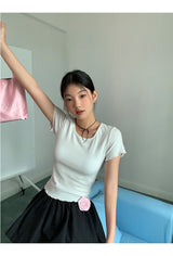 Back slit bow ribbed short sleeve tee