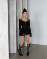 damage net see-through long knitwear