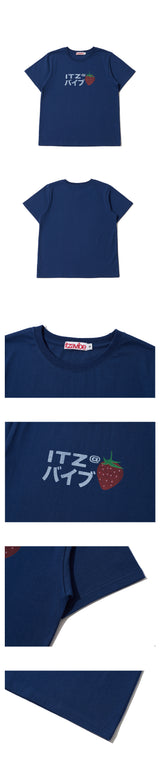 ストロベリー ロゴ スリムTシャツ - ネイビー