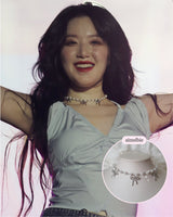 [IVE Rei Necklace] Three Ribbons Pearl Choker Necklace - Silver Color