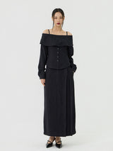 Scratch Cape Off-Shoulder Belted Shirt, Black